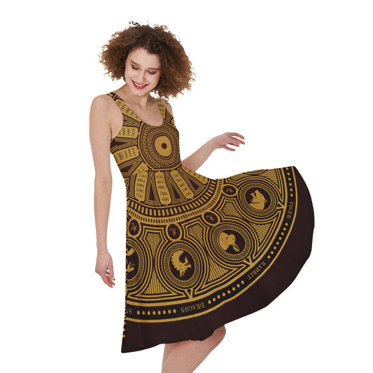 Chinese Zodiac Calendar Signs Print Women's Sleeveless Dress