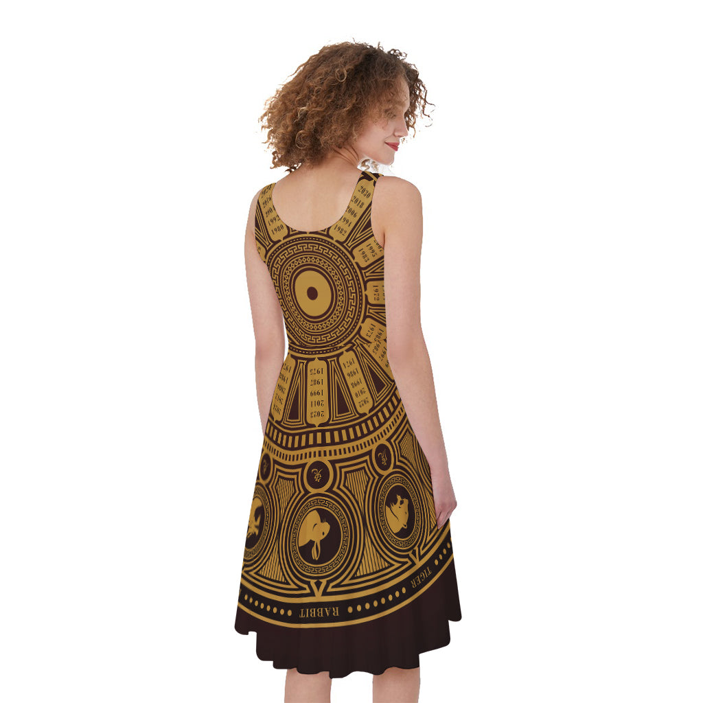 Chinese Zodiac Calendar Signs Print Women's Sleeveless Dress