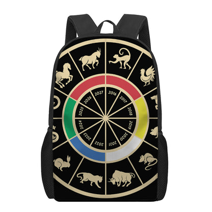 Chinese Zodiac Calendar Wheel Print 17 Inch Backpack