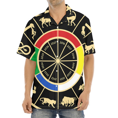 Chinese Zodiac Calendar Wheel Print Aloha Shirt