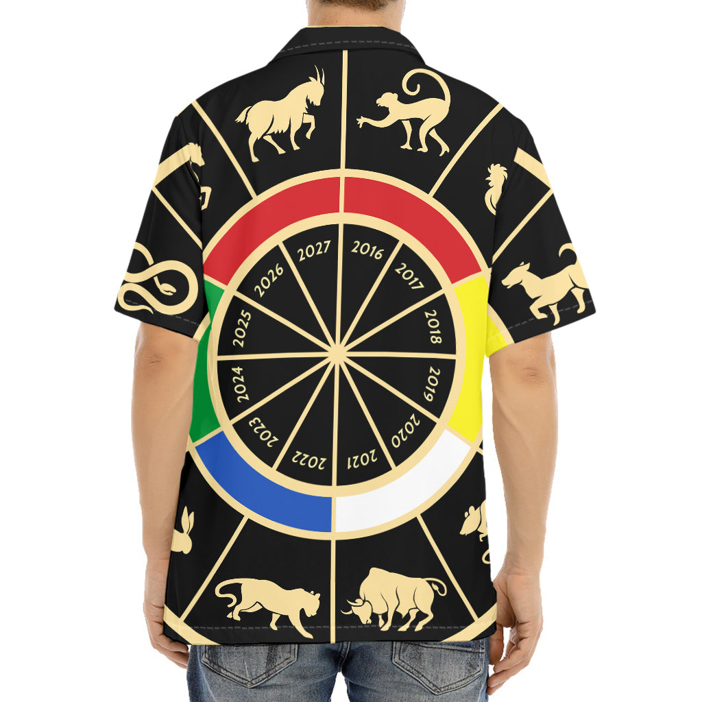 Chinese Zodiac Calendar Wheel Print Aloha Shirt