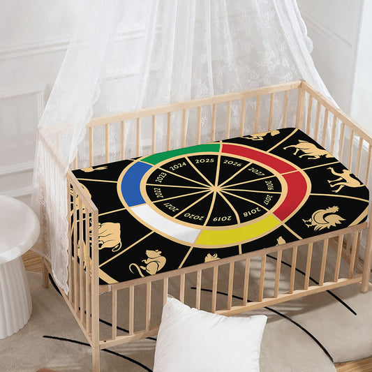 Chinese Zodiac Calendar Wheel Print Baby Crib Sheet