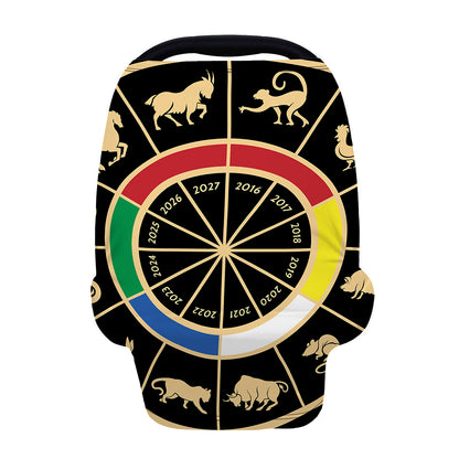 Chinese Zodiac Calendar Wheel Print Baby Seat Cover