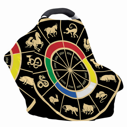 Chinese Zodiac Calendar Wheel Print Baby Seat Cover