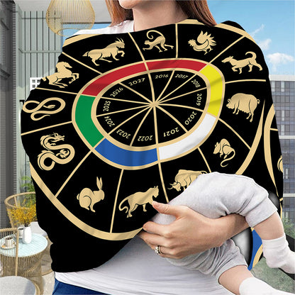 Chinese Zodiac Calendar Wheel Print Baby Seat Cover