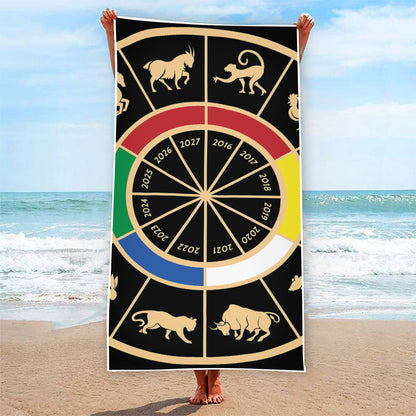 Chinese Zodiac Calendar Wheel Print Beach Towel