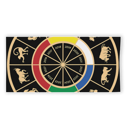 Chinese Zodiac Calendar Wheel Print Beach Towel