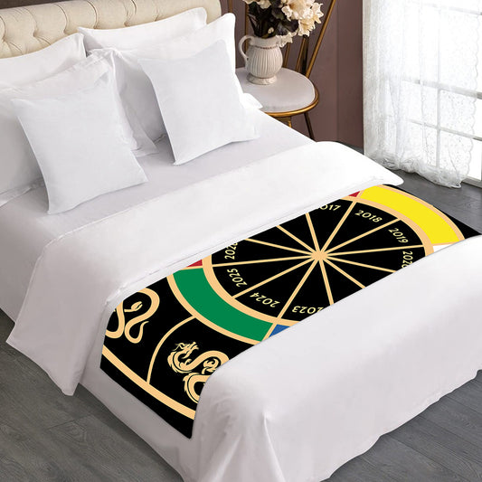 Chinese Zodiac Calendar Wheel Print Bed Runner