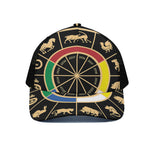 Chinese Zodiac Calendar Wheel Print Black Mesh Trucker Cap