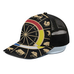 Chinese Zodiac Calendar Wheel Print Black Mesh Trucker Cap