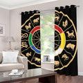 Chinese Zodiac Calendar Wheel Print Dimout Grommet Curtains