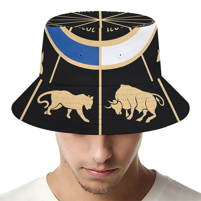 Chinese Zodiac Calendar Wheel Print Bucket Hat