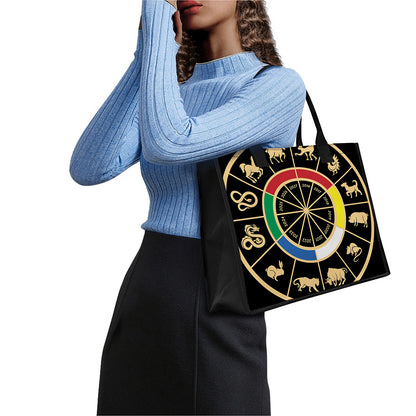 Chinese Zodiac Calendar Wheel Print Canvas Tote Bag