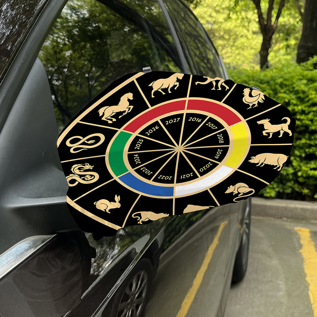 Chinese Zodiac Calendar Wheel Print Car Side Mirror Covers