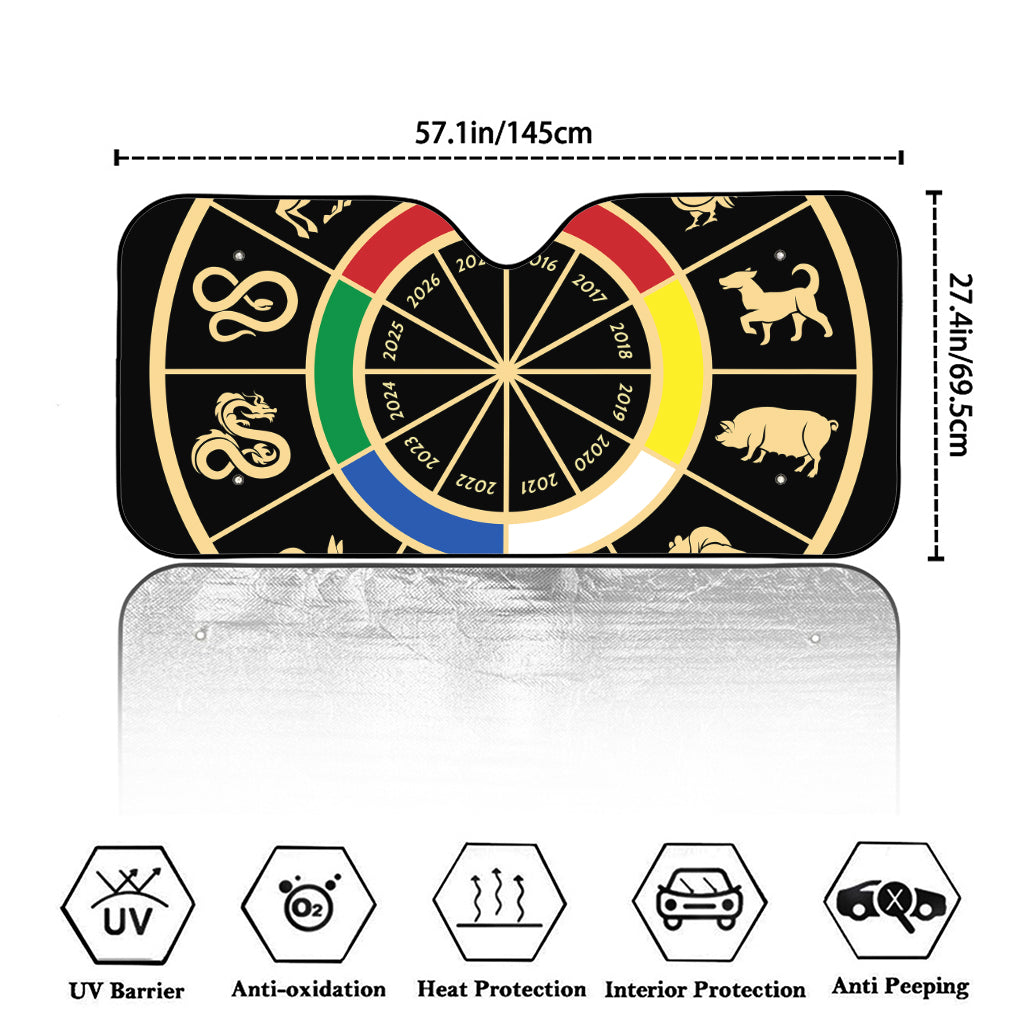 Chinese Zodiac Calendar Wheel Print Car Windshield Sun Shade