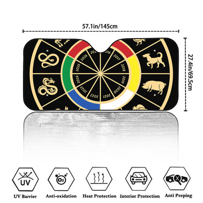 Chinese Zodiac Calendar Wheel Print Car Windshield Sun Shade