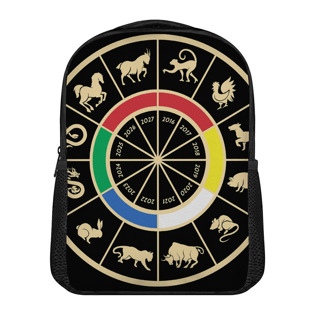 Chinese Zodiac Calendar Wheel Print Casual Backpack