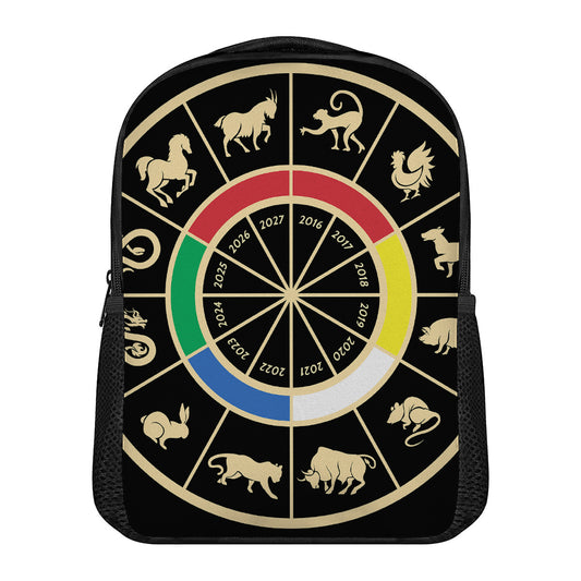 Chinese Zodiac Calendar Wheel Print Casual Backpack