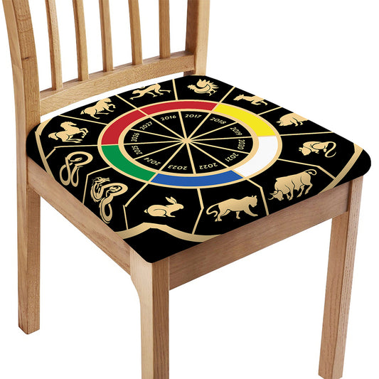 Chinese Zodiac Calendar Wheel Print Chair Cushion Cover