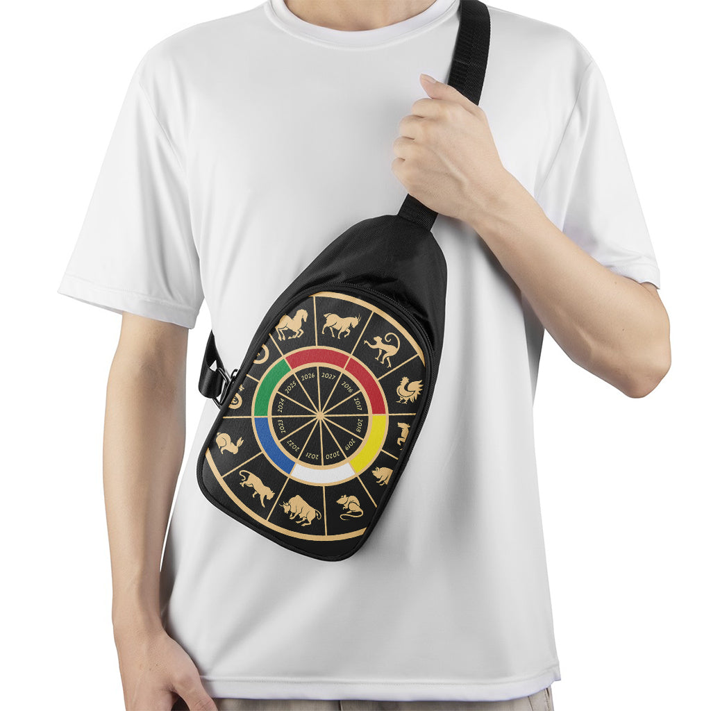 Chinese Zodiac Calendar Wheel Print Chest Bag