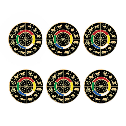 Chinese Zodiac Calendar Wheel Print Coaster Set