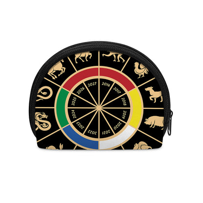 Chinese Zodiac Calendar Wheel Print Coin Purse