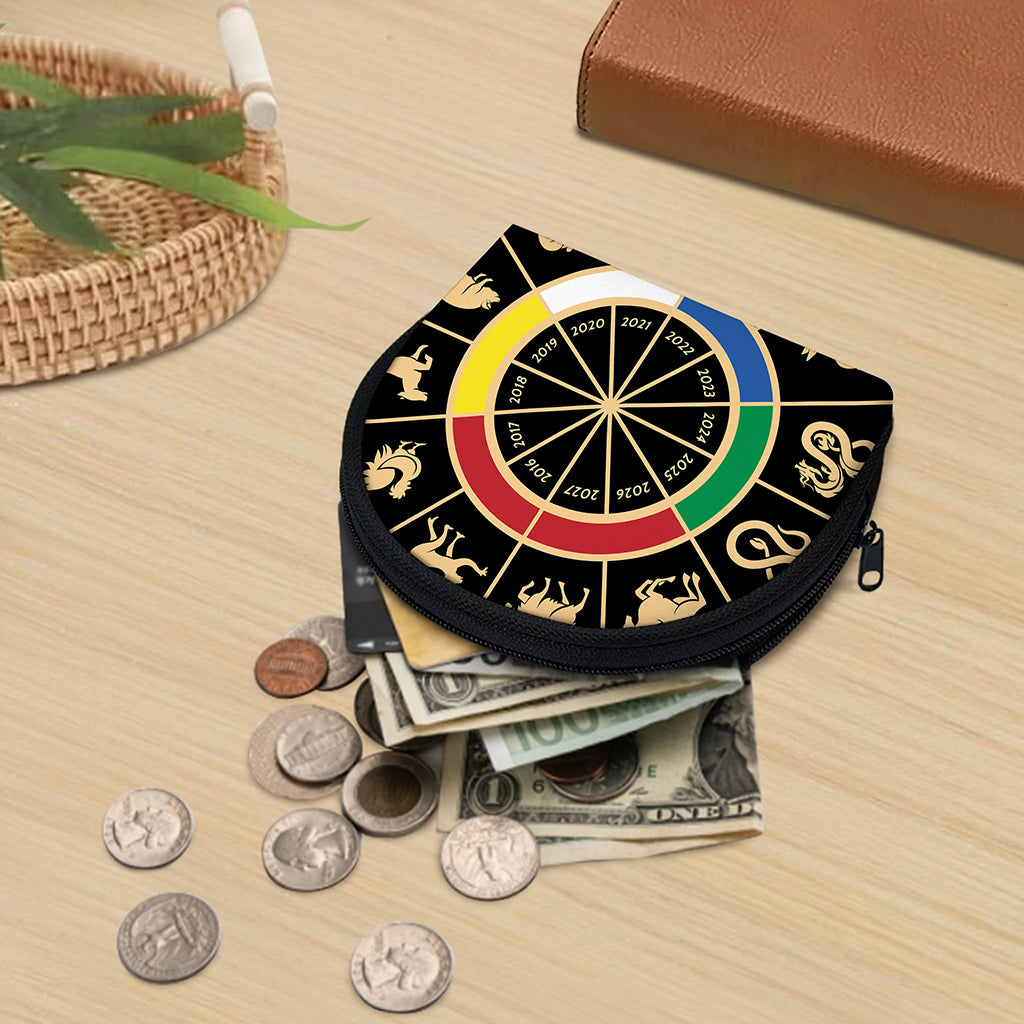 Chinese Zodiac Calendar Wheel Print Coin Purse