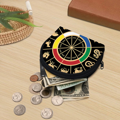 Chinese Zodiac Calendar Wheel Print Coin Purse