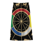 Chinese Zodiac Calendar Wheel Print Cotton Front Slit Maxi Skirt