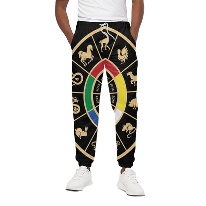 Chinese Zodiac Calendar Wheel Print Cotton Pants