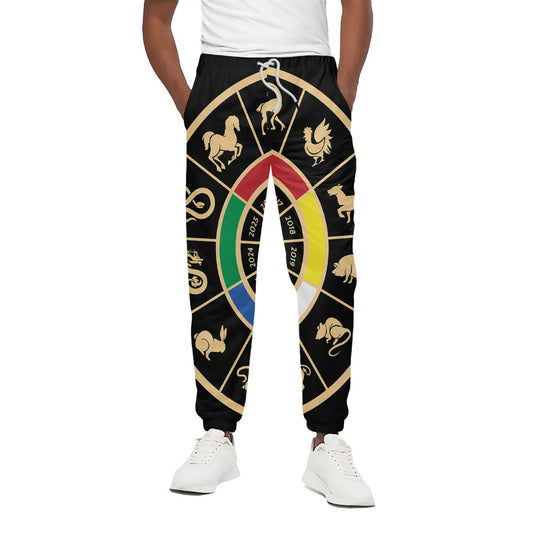 Chinese Zodiac Calendar Wheel Print Cotton Pants