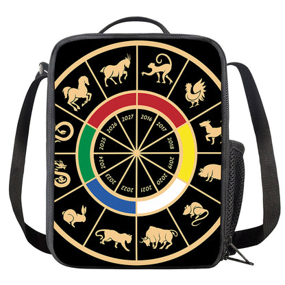 Chinese Zodiac Calendar Wheel Print Crossbody Lunch Bag