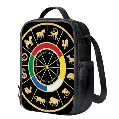 Chinese Zodiac Calendar Wheel Print Crossbody Lunch Bag
