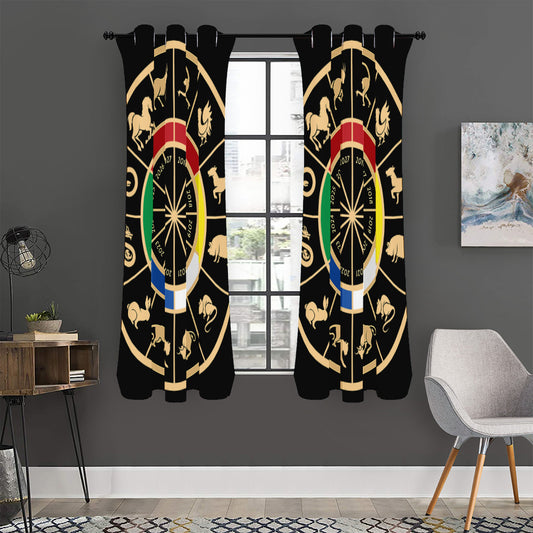 Chinese Zodiac Calendar Wheel Print Curtain