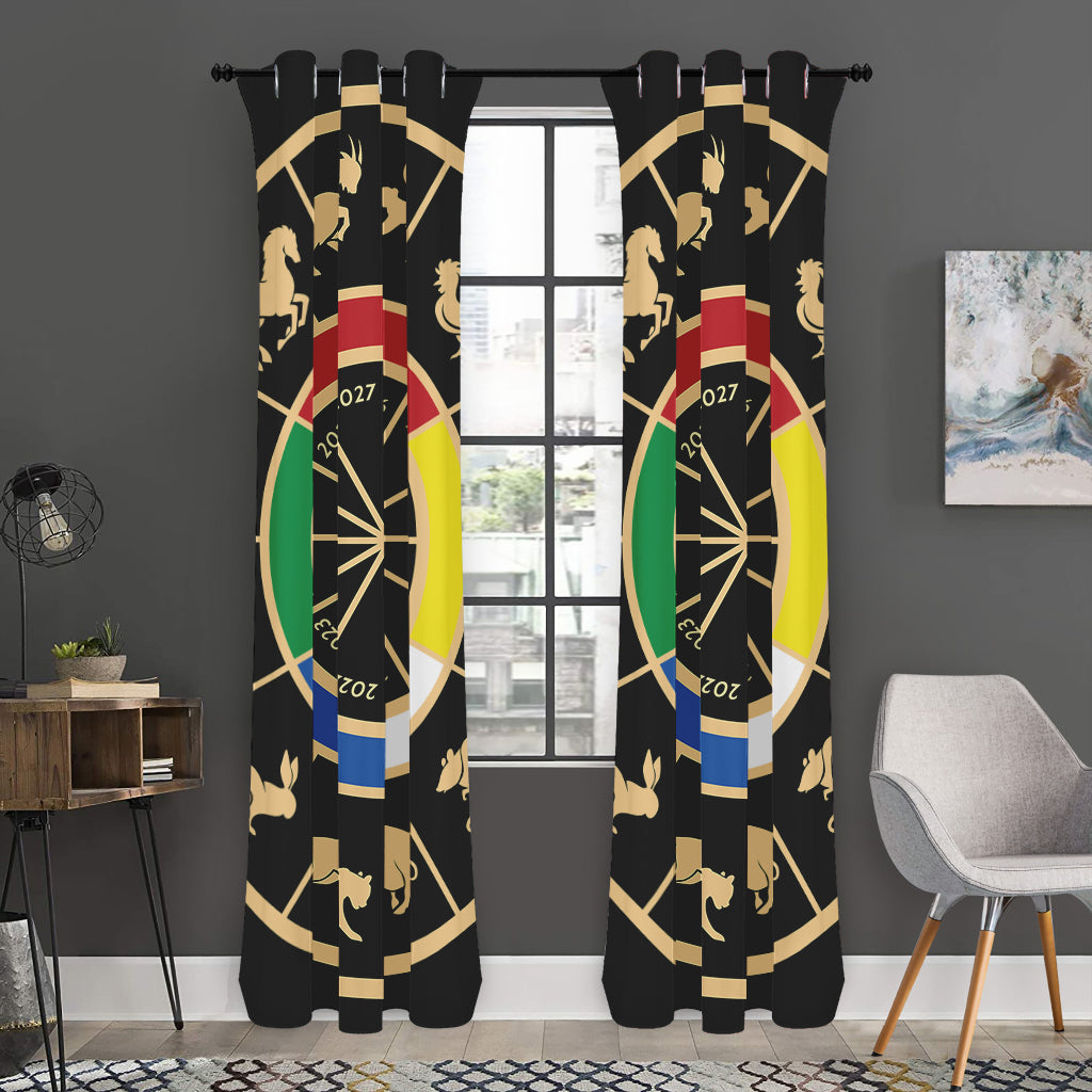 Chinese Zodiac Calendar Wheel Print Curtain