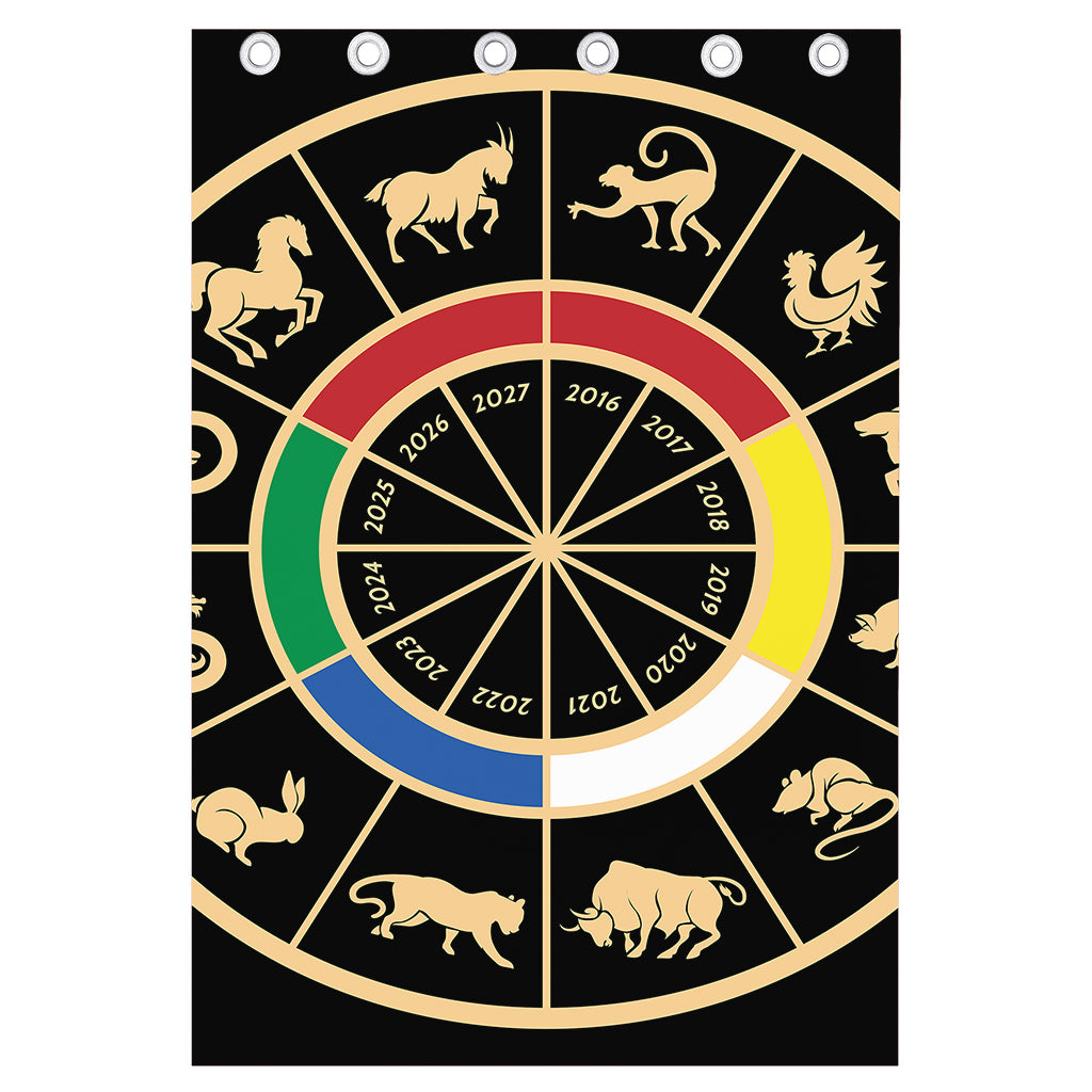 Chinese Zodiac Calendar Wheel Print Curtain