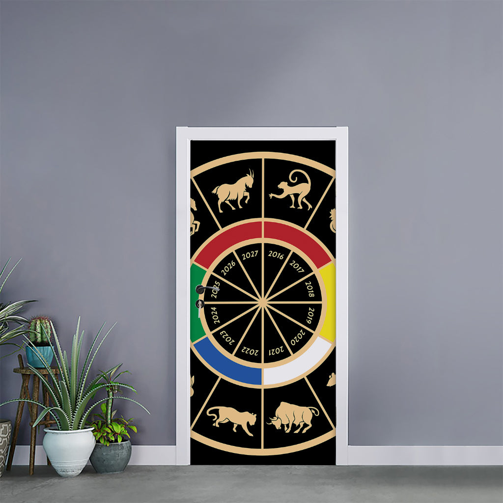 Chinese Zodiac Calendar Wheel Print Door Sticker