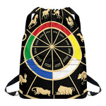 Chinese Zodiac Calendar Wheel Print Drawstring Backpack