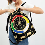 Chinese Zodiac Calendar Wheel Print Drawstring Backpack
