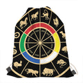 Chinese Zodiac Calendar Wheel Print Drawstring Bag