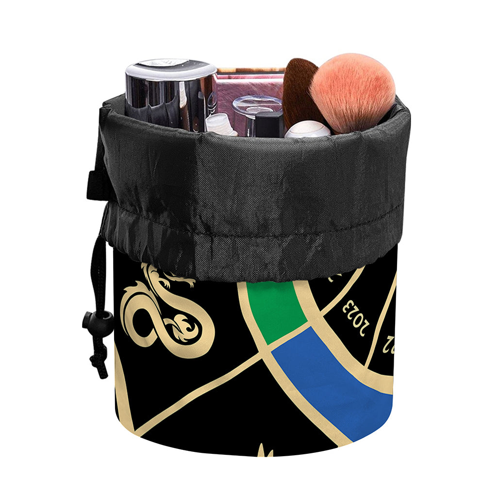 Chinese Zodiac Calendar Wheel Print Drawstring Makeup Bag