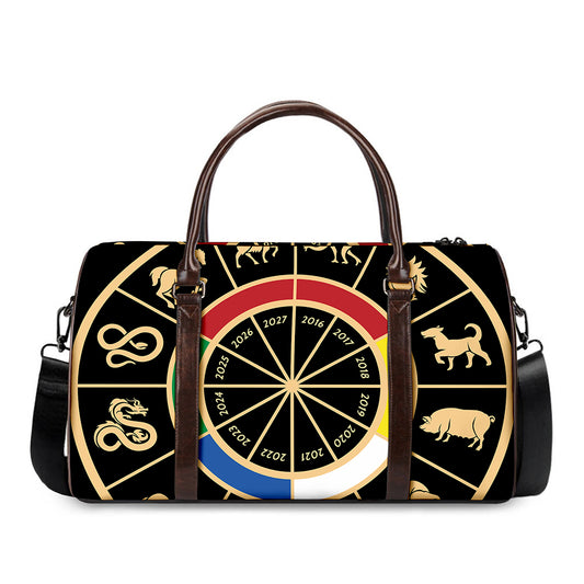 Chinese Zodiac Calendar Wheel Print Duffle Bag