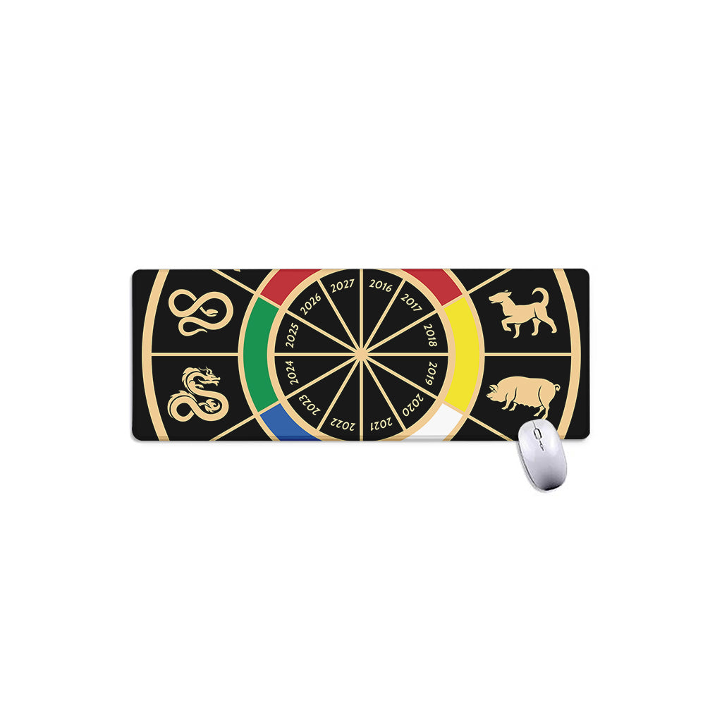 Chinese Zodiac Calendar Wheel Print Extended Mouse Pad