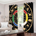 Chinese Zodiac Calendar Wheel Print Extra Wide Grommet Curtains