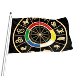 Chinese Zodiac Calendar Wheel Print Flag