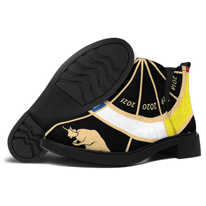 Chinese Zodiac Calendar Wheel Print Flat Ankle Boots
