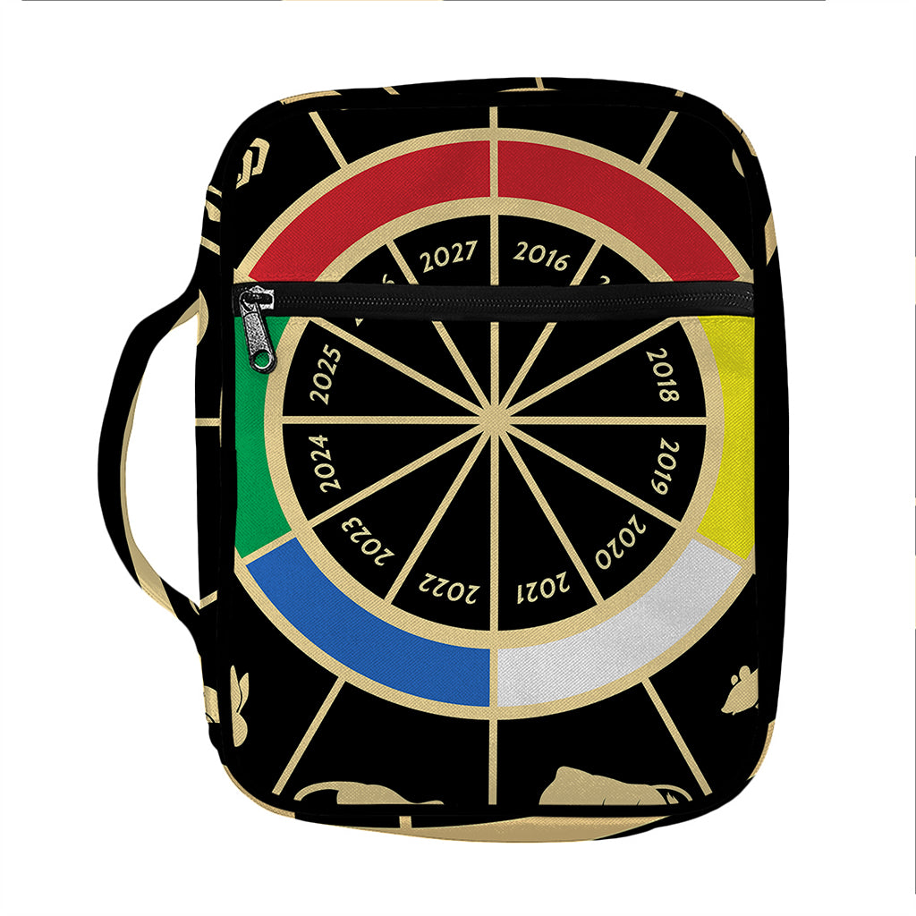 Chinese Zodiac Calendar Wheel Print Front Pocket Bible Bag