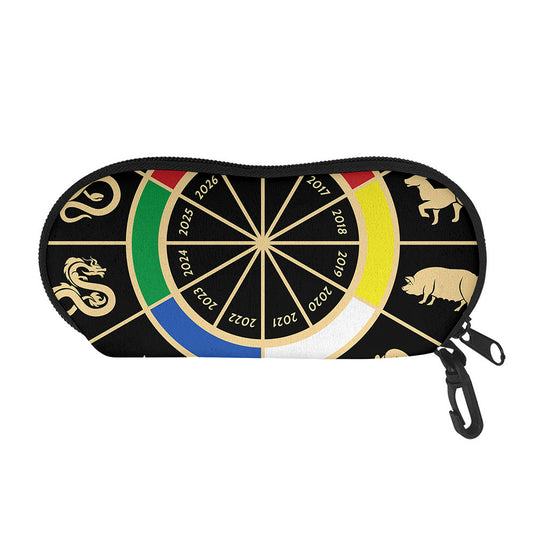 Chinese Zodiac Calendar Wheel Print Glasses Case