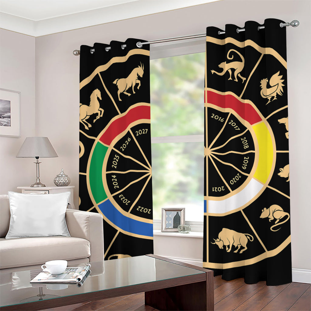 Chinese Zodiac Calendar Wheel Print Grommet Curtains