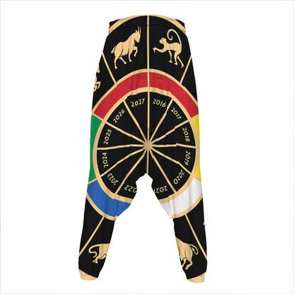 Chinese Zodiac Calendar Wheel Print Hammer Pants